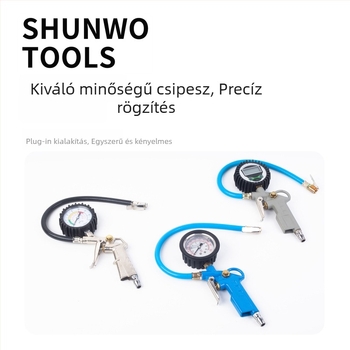 Kék digitális guminyomásmérő beépített fúvóval – személyautók gumiabroncsaihoz