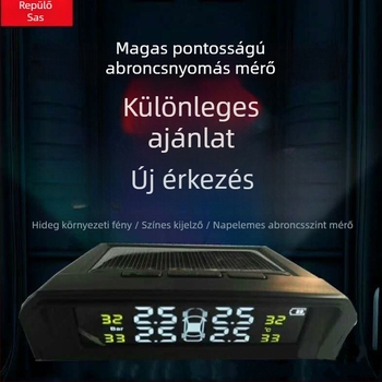 T10 Gumiabroncsnyomás-monitor beépített és külső szenzorral, univerzális autókhoz, vezeték nélküli napelemes nyomásmérő