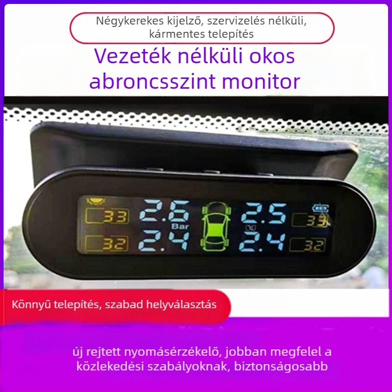 T10 Gumiabroncsnyomás-monitor beépített és külső szenzorral, univerzális autókhoz, vezeték nélküli napelemes nyomásmérő