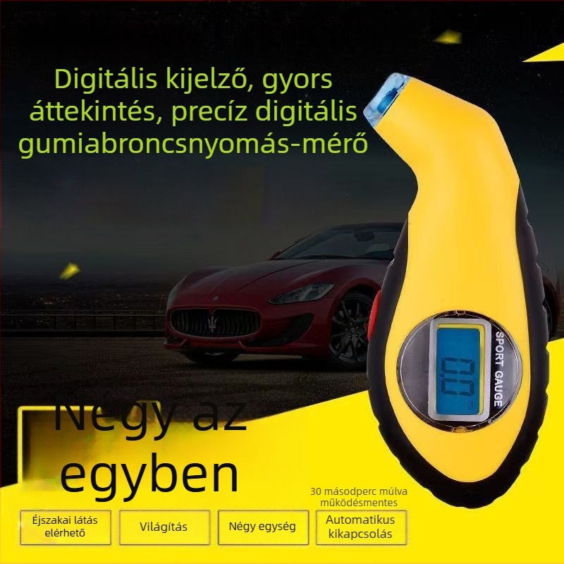Digitális guminyomásmérő a1003 – Town Head, PP ház, digitális kijelző, háttérvilágítás