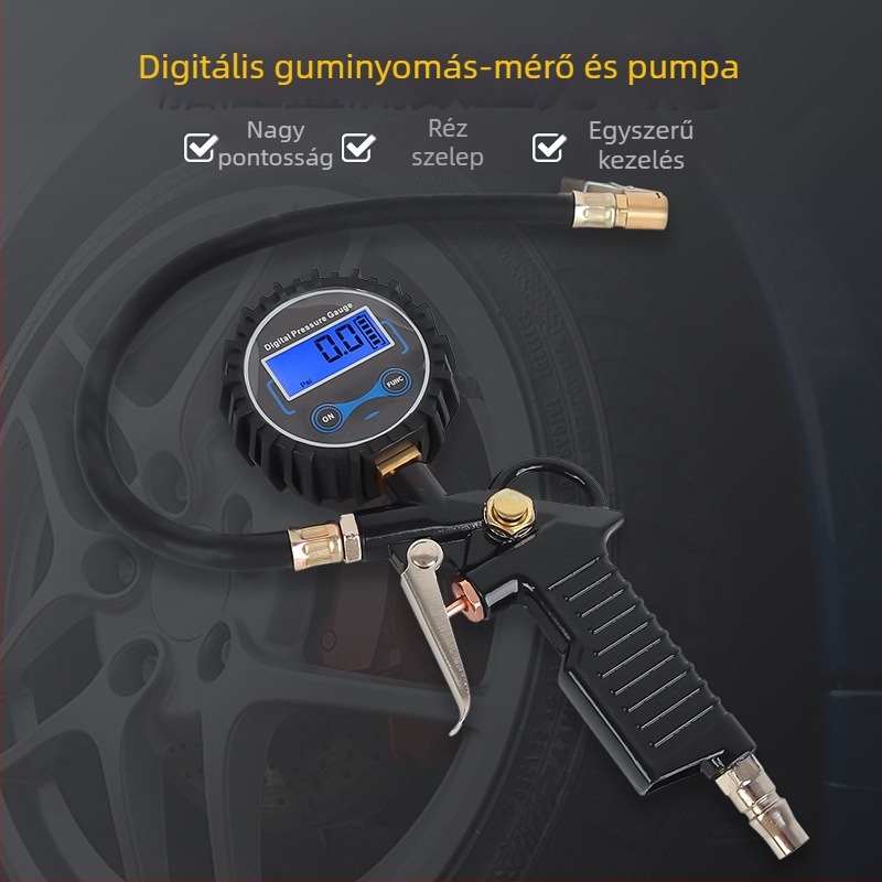 NF Gumiabroncsnyomás-ellenőrző pisztoly digitális kijelzővel, többfunkciós mérő és fújópisztoly