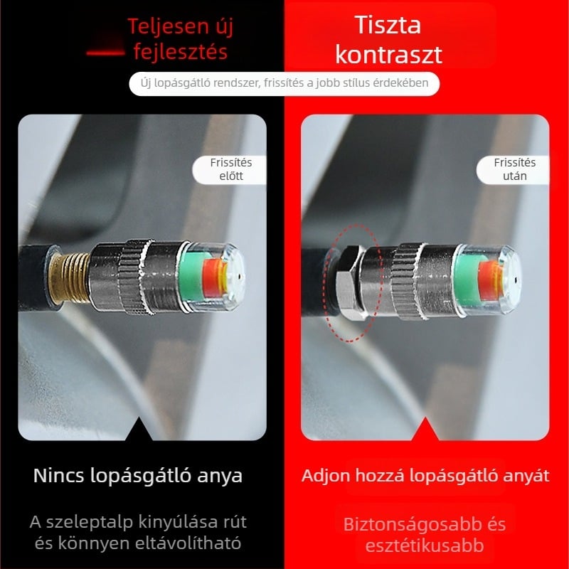 Autó gumiabroncs nyomásérzékelő sapkával és nyomásmérővel