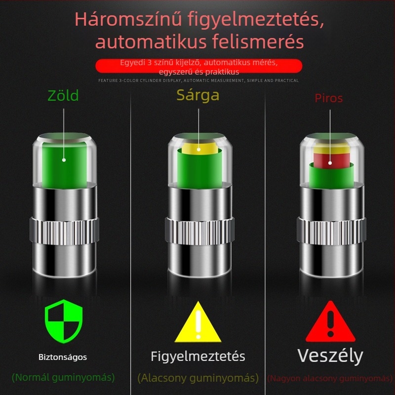 Autó gumiabroncs nyomásérzékelő sapkával és nyomásmérővel