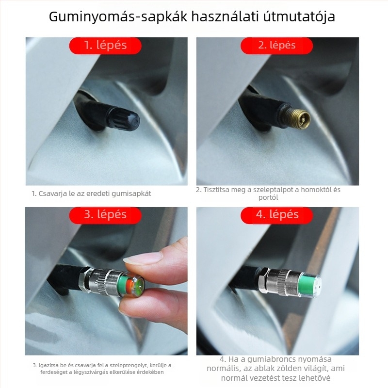 Autó gumiabroncs nyomásérzékelő sapkával és nyomásmérővel