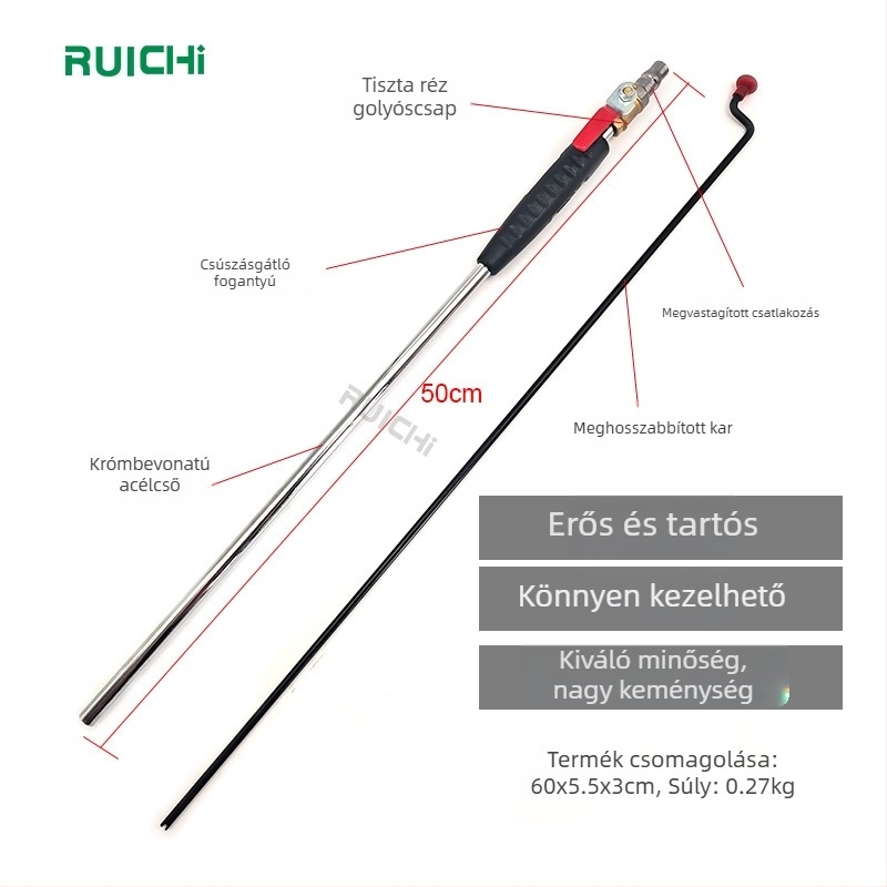 50 cm-es hosszabbítóval ellátott gyors felfúvó eszköz, fúvófej és guminyomásmérő autók számára