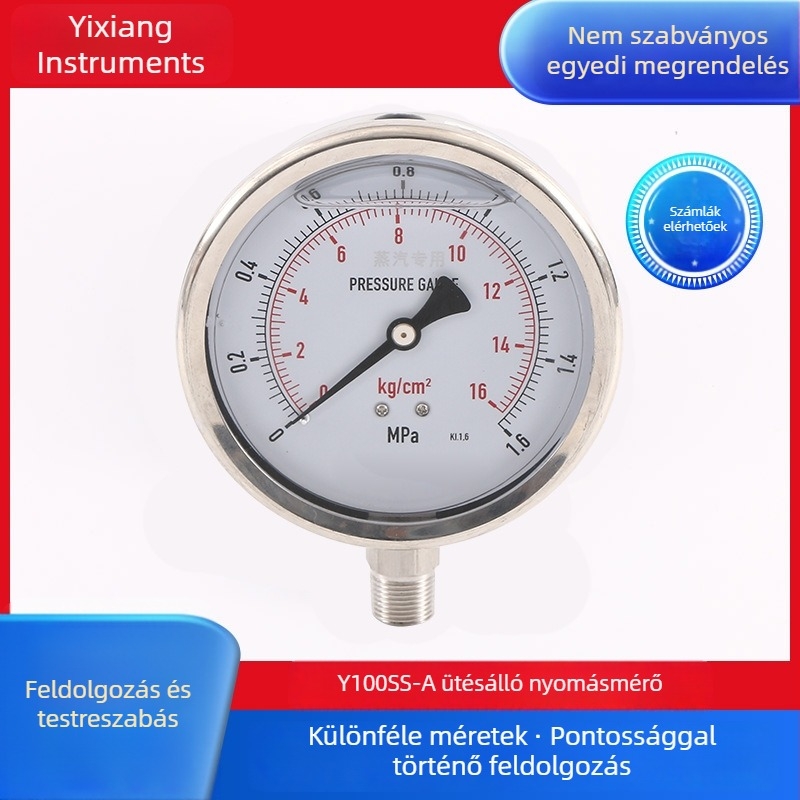 Y100SS-A Digitális nyomásmérő ütésálló kivitel, mérési tartomány -0,1–100, csatlakozások: 1/4, 3/8, 1/2, M20x1.5, környezeti hőmérséklet -22 és 55°C