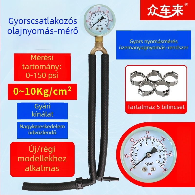 Személyautó üzemanyag- és olajnyomásmérő gyorscsatlakozóval