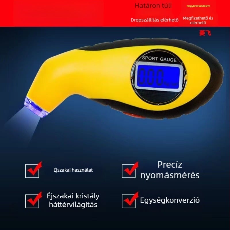 Magas pontosságú elektronikus guminyomás-mérő LCD kijelzővel