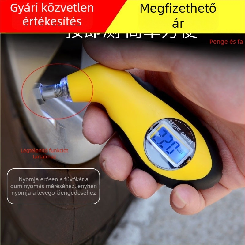 Autóhoz készült magas pontosságú digitális gumiabroncsnyomás-mérő LCD kijelzővel