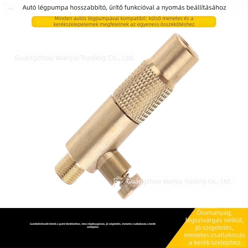 Gumiabroncs-felfújócsatlakozó, menetes, kiürítési funkcióval, rézanyagú, 180W, egyhengeres típus, guminyomásmérő és mutatós kijelző