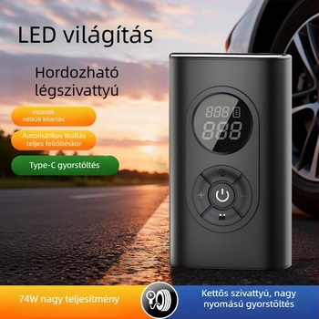 Hordozható intelligens légpumpa digitaális kijelzővel autókhoz és elektromos járművekhez