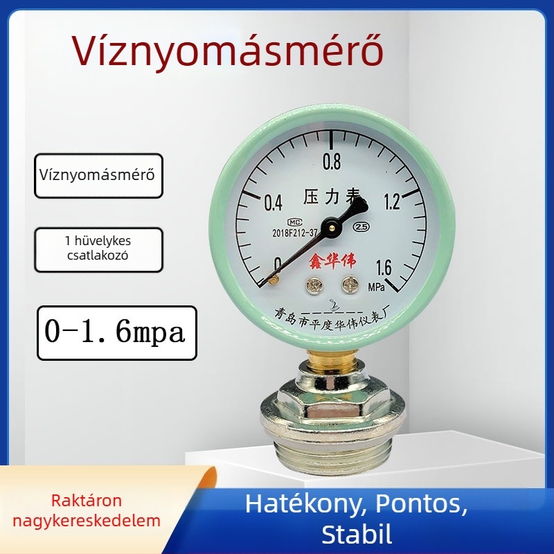 Víz- és levegőnyomásmérő a padlófűtéshez, háztartási használatra, radiális 1 hüvelykes csatlakozás, Y60 modell, tartomány 0–1,6 MPa