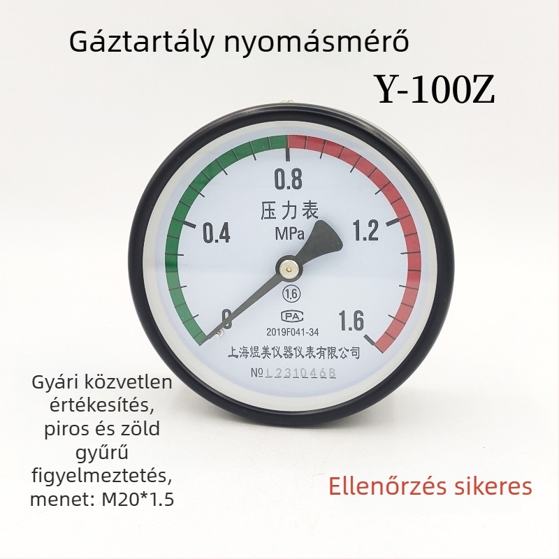 Y100Z axiális hátcsatlakozású levegőnyomásmérő kompresszorhoz, piros/zöld riasztás, 1.6 MPa