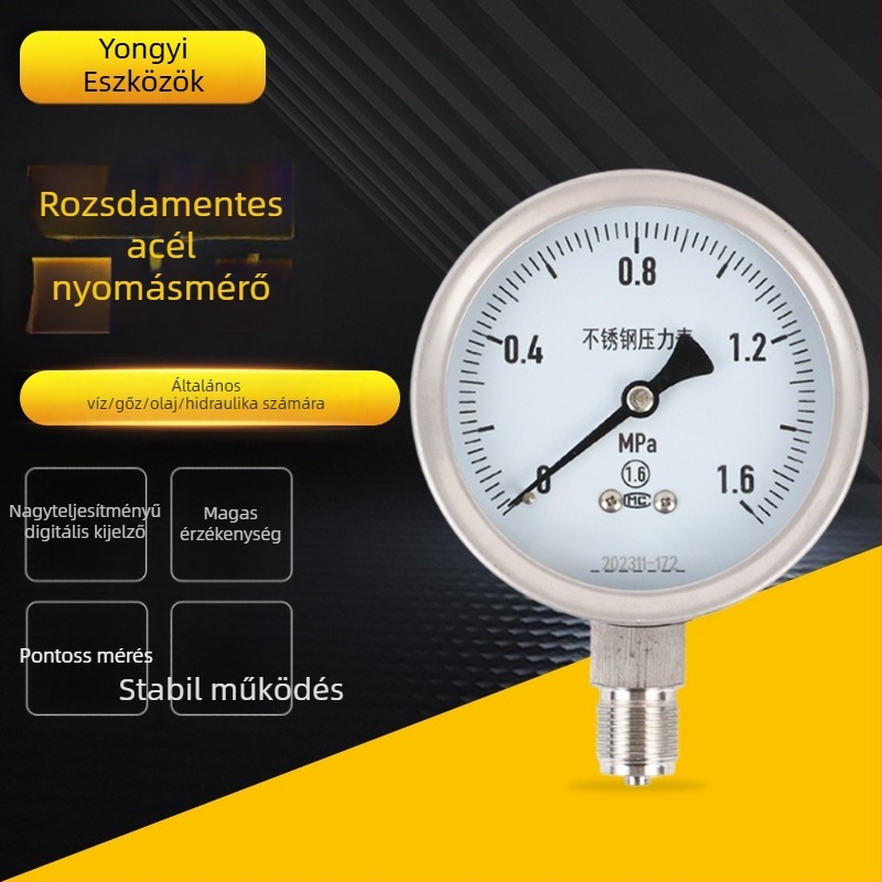 Rozsdamentes acélból készült dífragma nyomásmérő Yongyi Yn-100b/mf, tartomány 0-1.6, flanész csatlakozás