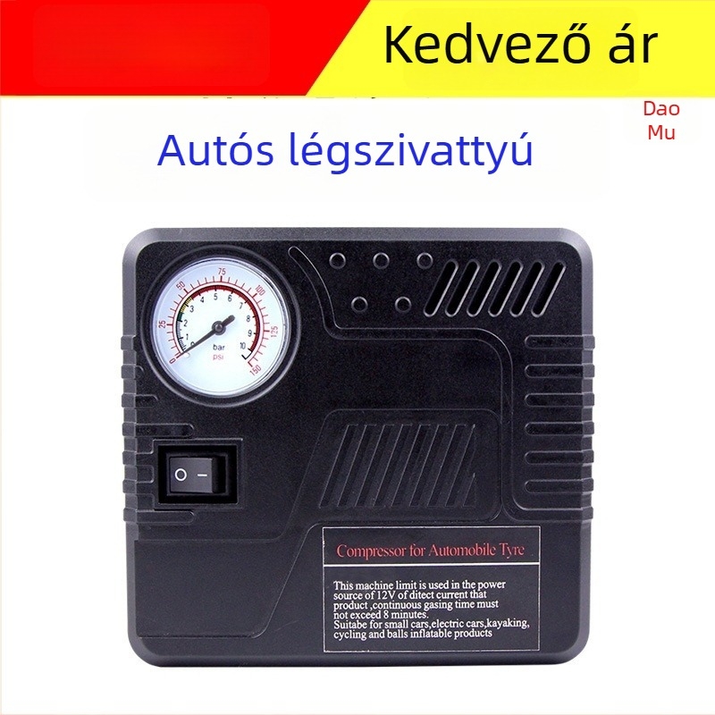 12V-os autó légpumpa nyomásmérővel, hordozható, fémből készült elektromos sürgősségi eszköz, digitális kijelző, figyelmeztető fény
