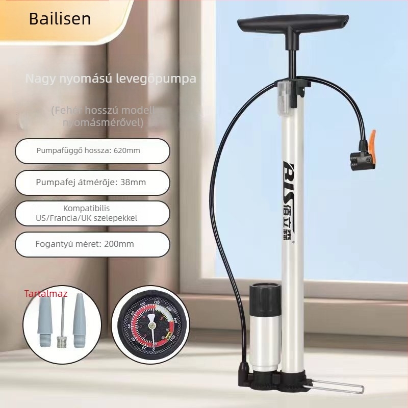 Kézi magasnyomású levegőpumpa kerékpárokhoz, elektromos járművekhez és sportlabdákhoz — modell MN-8668, vas test, 160 psi