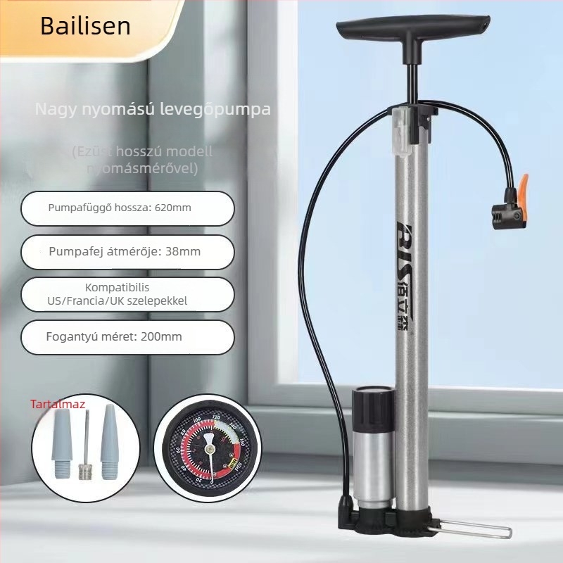 Kézi magasnyomású levegőpumpa kerékpárokhoz, elektromos járművekhez és sportlabdákhoz — modell MN-8668, vas test, 160 psi