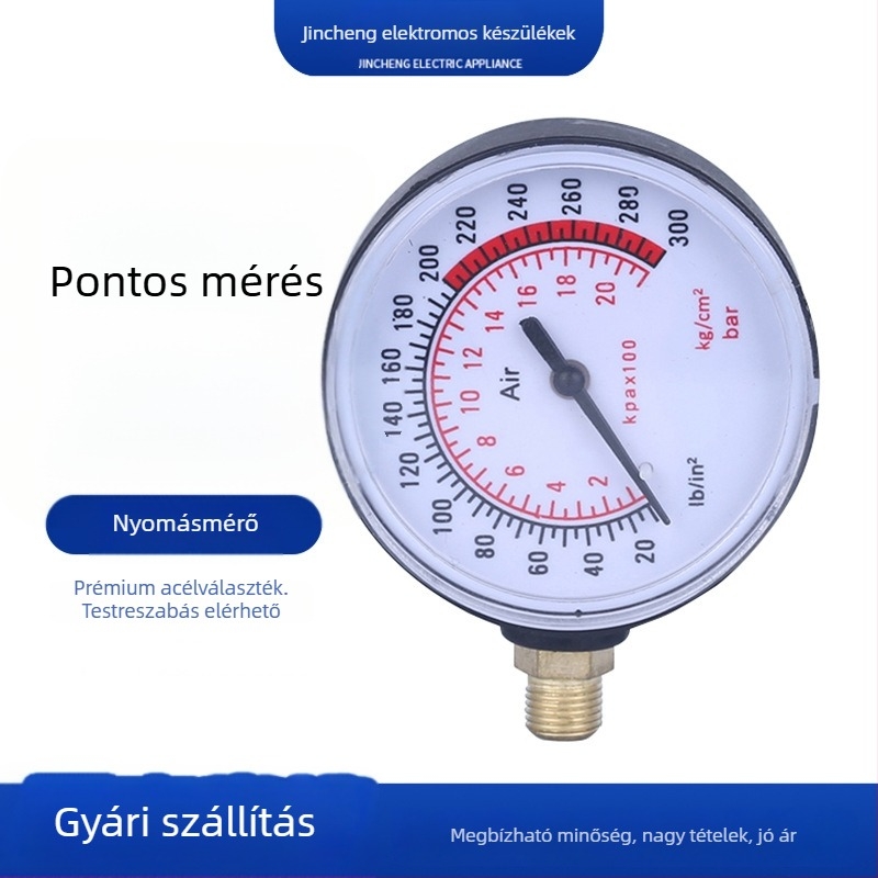 Gumiabroncsnyomásmérő, precíz, tartomány 0-300, pontosság 4%, menetes radiális csatlakozás, modell JC-030