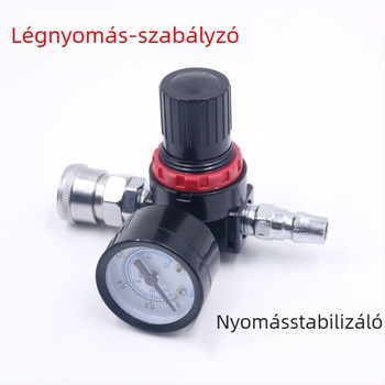 Pneumatikus festőpisztoly nyomás-szabályozó szeleppel és manométerrel, 1/4 gyorscsatlakozás, maximális kimeneti nyomás 3