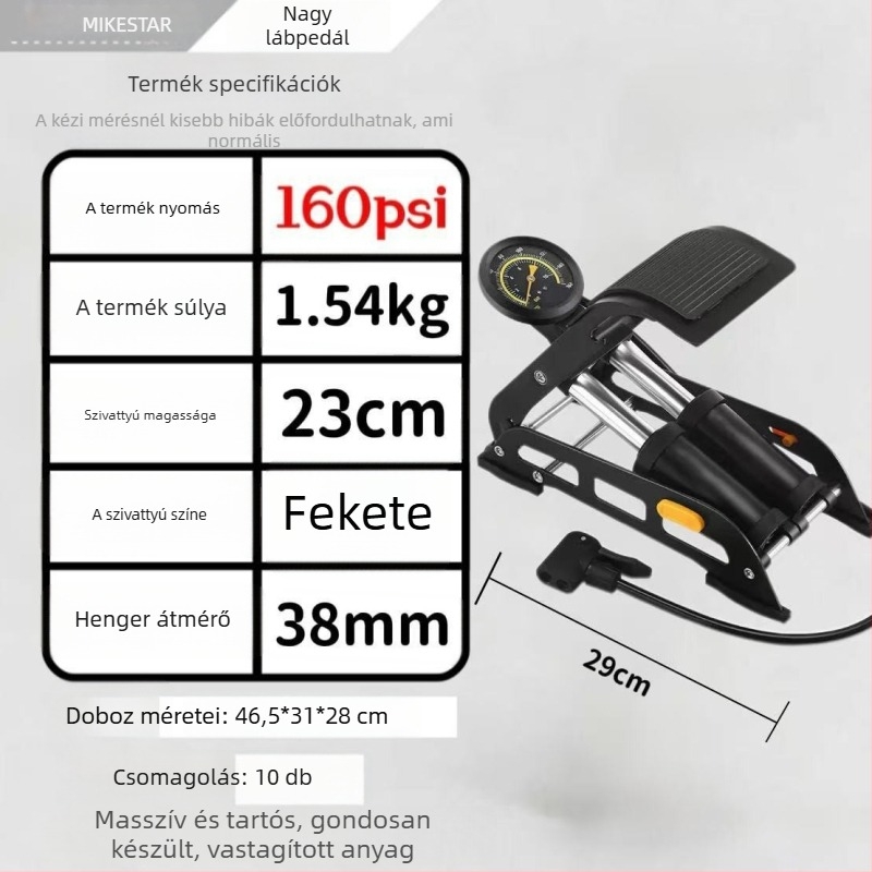 Kézi lábpumpa kerékpárhoz – kettős hengerrel Mk-foot 01, Vas, Nyomás 170