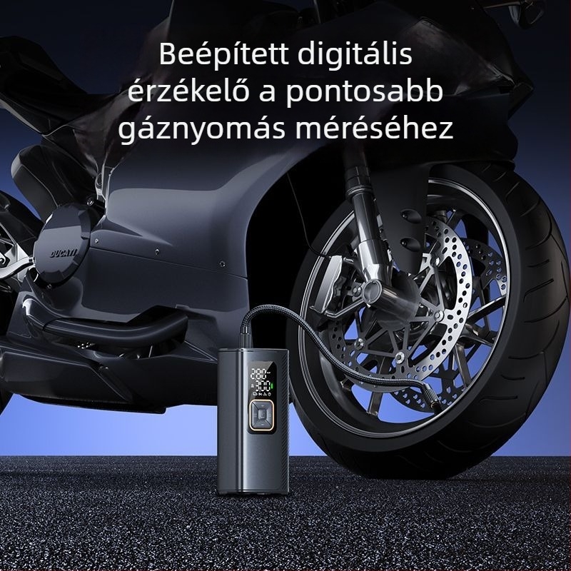 Vezeték nélküli autó légpumpa, dupla 19-hengeres, hordozható 130W inflátor, 7500mAh Type-C töltéssel, 40 L/perc, autókhoz, motorkerékpárokhoz, elektromos járművekhez, kerékpárokhoz, digitális kijelzővel