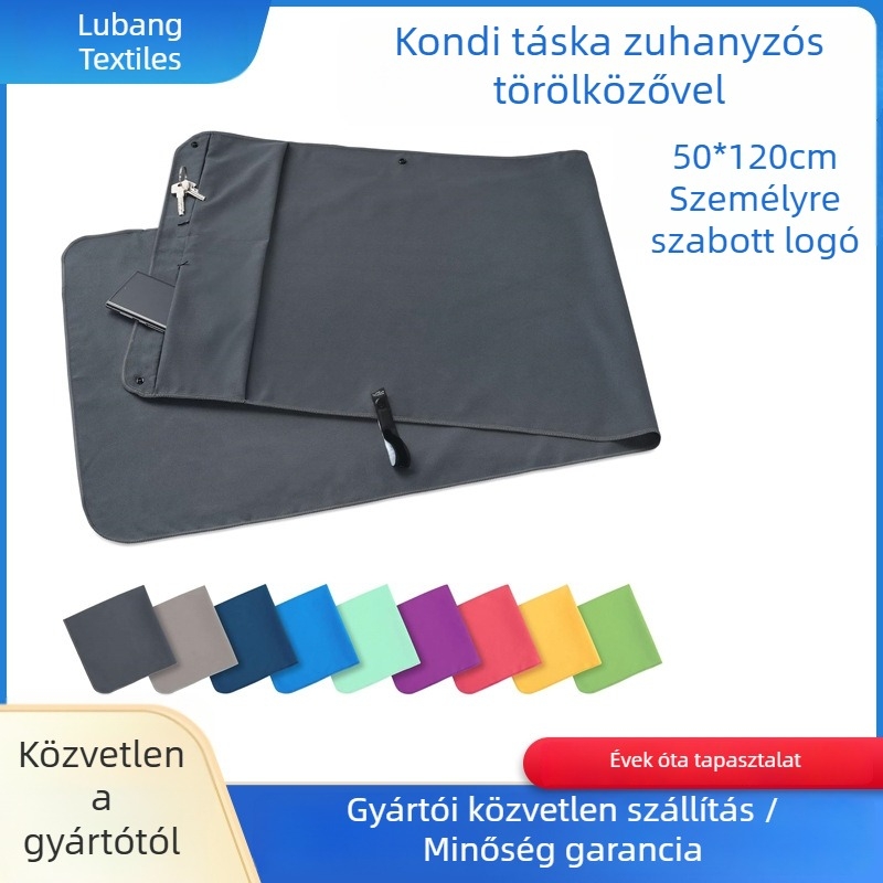 Edzőtermi törölköző cipzáras zsebbel, ultrafin rostból, 200 g, gyors száradás, logónyomtatás