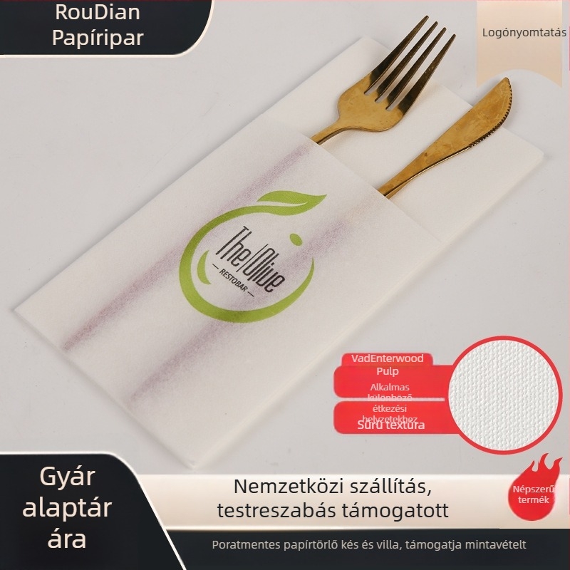 Evőeszközökhöz való szalvétapapír, egy rétegű, 50 lap, virgin cellulóz, prémium osztály, illatmentes, testreszabott feldolgozás, logó nyomható