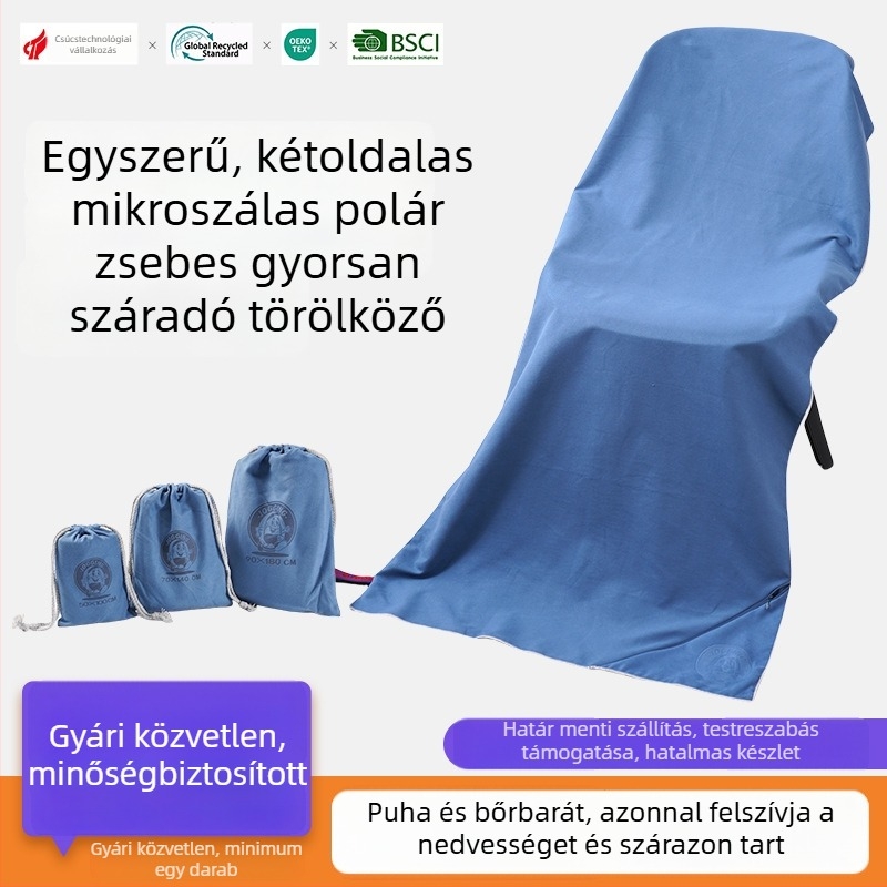 Kétoldalas mikroszálas törölköző zsebbel, gyors száradással, úszáshoz és edzéshez