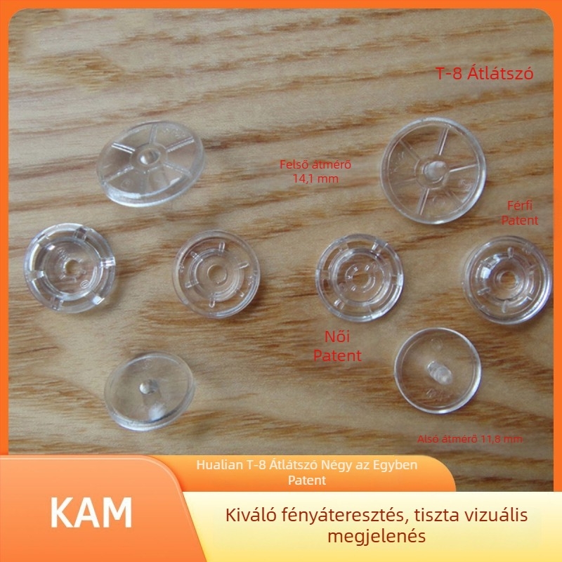 Átlátszó PC anyagú patentkészlet, modellek T3/T5/T8, Hualian KAM márka