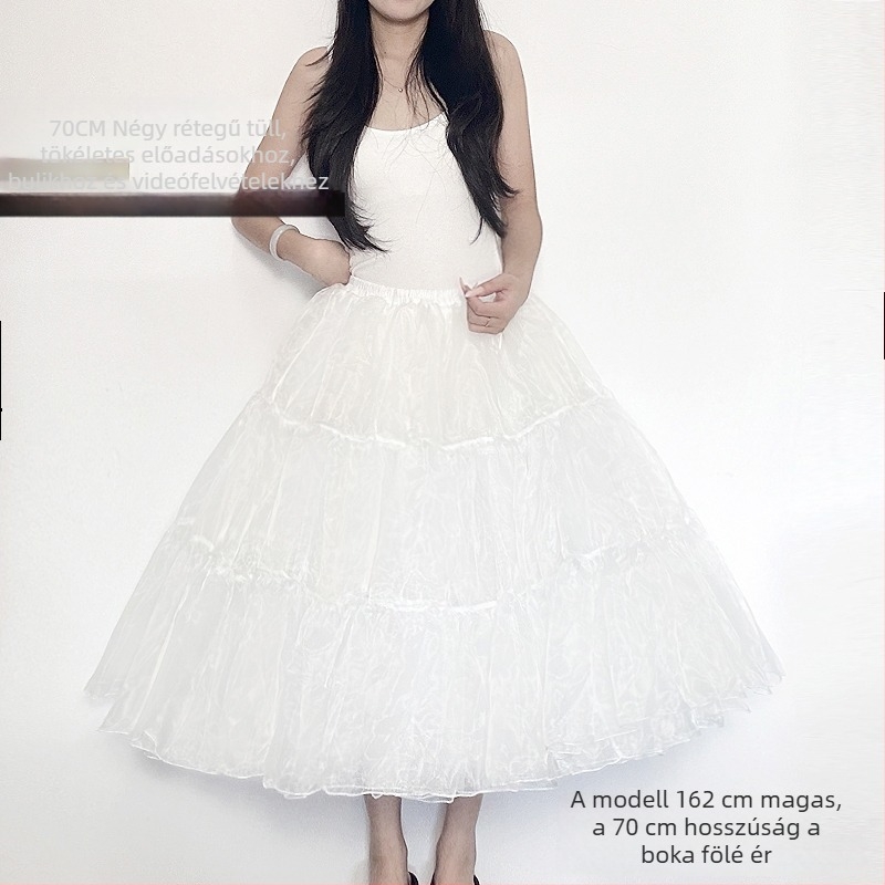 Lolita Petticoat with soft tulle, boneless bustle, mid-length, strong support, lining extension