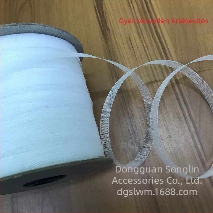 Elasztikus halszálka mintázatú hálóöv esküvői ruhákhoz és latin tánc szoknyákhoz; poliészter anyag; alkalmas otthoni textíliákhoz és ruházathoz.