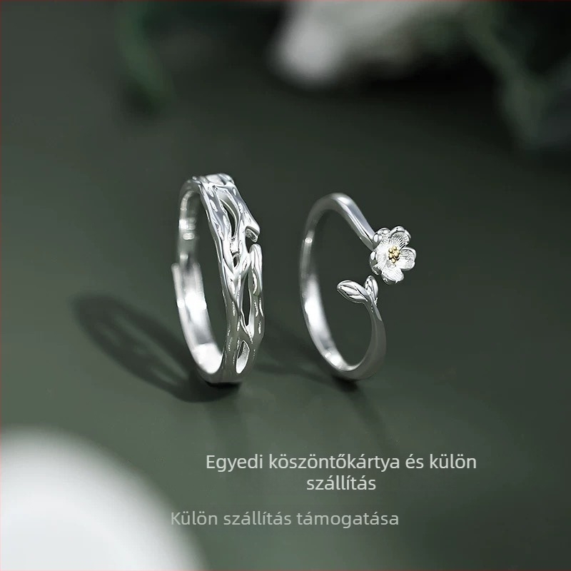 Moli S999 ezüst párgyűrű – levél motívum, elektroplating