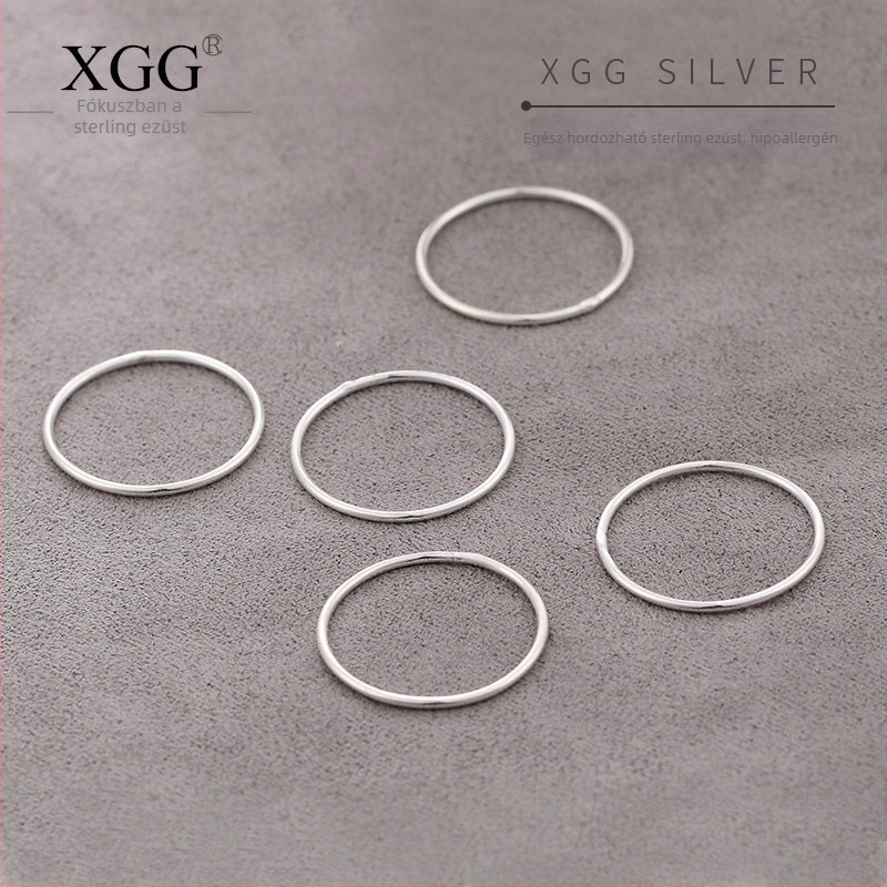 XGG S925 Sterling ezüst Knuckle gyűrű, minimalistikus vékony vonal geometriai dizájn, polírozott felület, uniszex