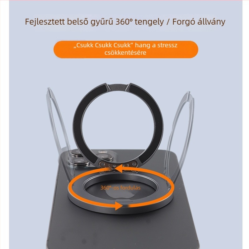 MagSafe mágneses telefon-tartó alumíniumötvözet gyűrűvel, 360°-ban forgó, univerzális mobiltelefonokhoz