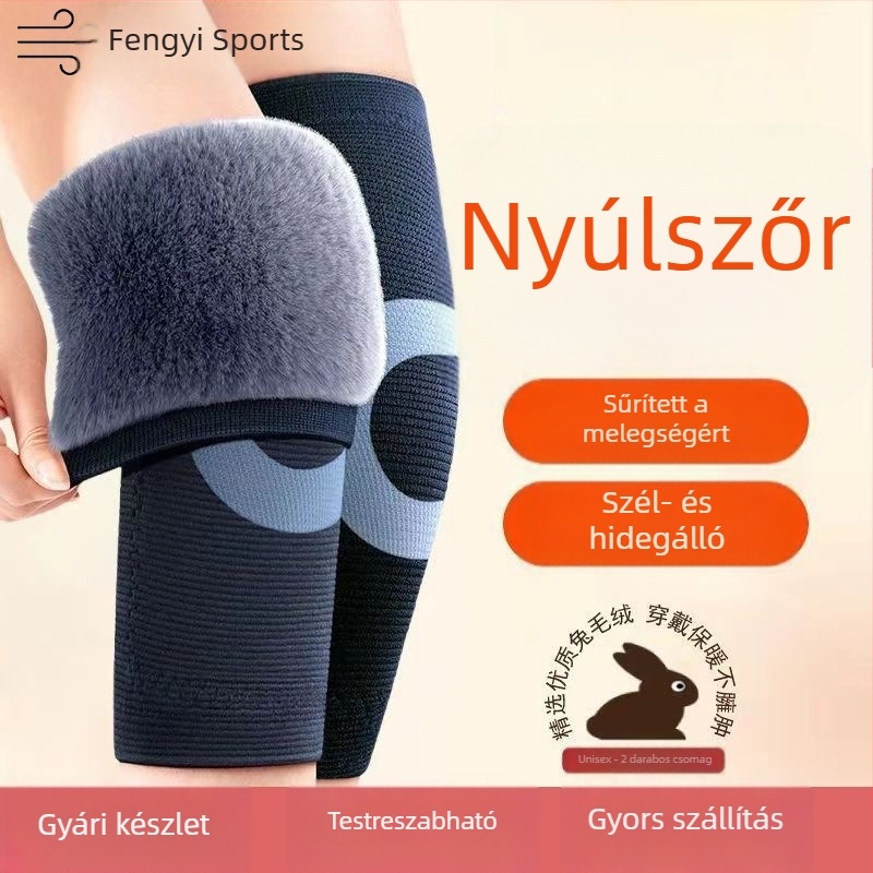Nyúl szőrrel bélelt vastag térdvédő – meleg, uniszex, kerékpározáshoz ősz–tél, ízületi védelem