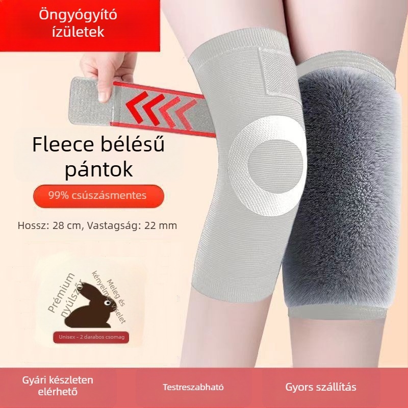 Nyúl szőrrel bélelt vastag térdvédő – meleg, uniszex, kerékpározáshoz ősz–tél, ízületi védelem