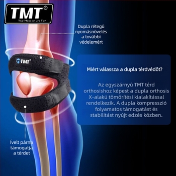 TMT térdprotektor patelláris övvel (OK anyag • felnőttek • edzéshez, kültéri sportokhoz, túrákhoz, futáshoz, kosárlabdához)