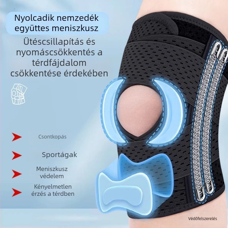 Légáteresztő térdvédő patelláris pánttal és meniszkusz-támogatással kültéri edzésekhez és futáshoz