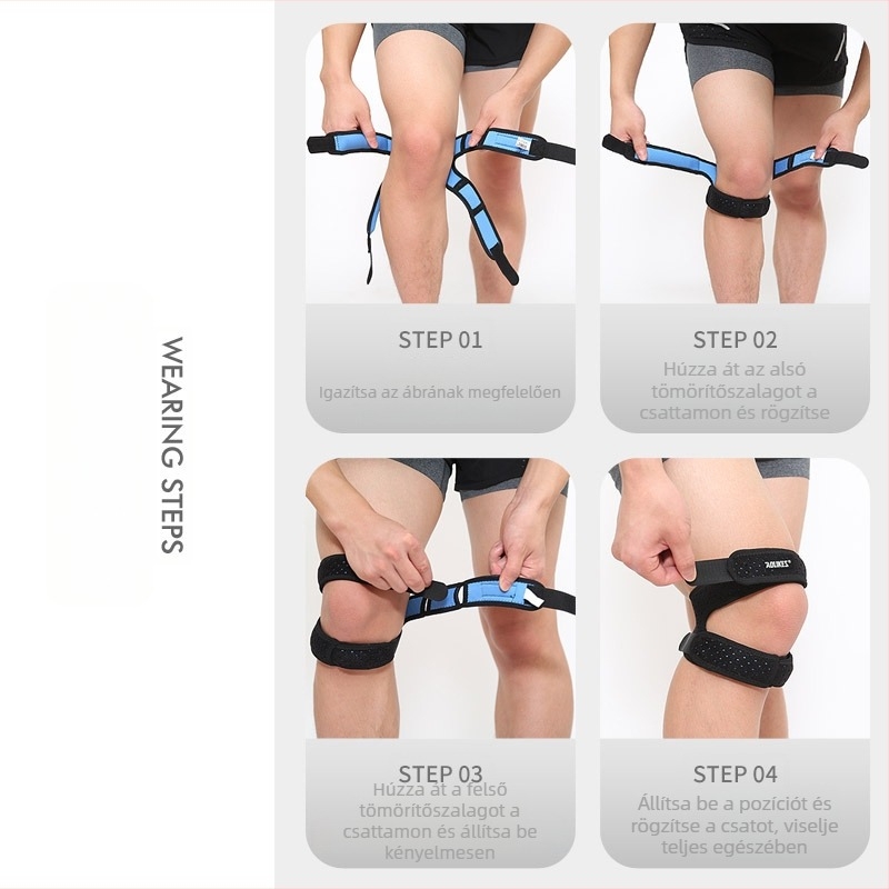 Térdkalács védő légáteresztő kompressziós anyaggal – nylon/spandex/poliészter; alkalmas kosárlabdára, futballra és futásra; tömeg 84 g