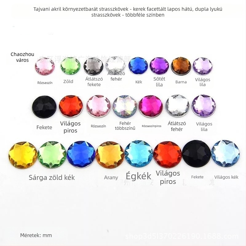 DIY akril kerek strasszkövek kézi varráshoz, 8–14 mm, sík hátú, színes, esküvői ruha díszítéséhez
