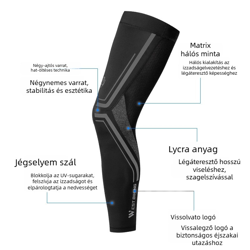 WEST BIKING Nyári Ice Silk lábszárvédő kerékpározáshoz, napvédő, gyorsan szárad (Anyag: Ice Silk Lycra; Márka: WEST BIKING; Gyermekeknek: Igen; Termékkategória: Lábvédő / húzható pántos lábvédő)