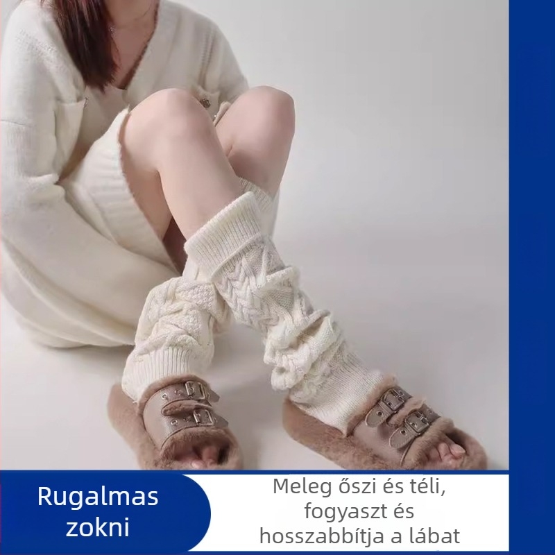 Rombos kötött lábszármelegítő – őszi-téli, hosszú lábszárú zokni, melegen tartó, poliészter szál, rombus mintázat, városi mindennapi stílus