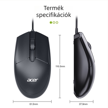 OMW910 Vezetékes USB egér, 2000dpi, 3 gombos, ergonómikus optoelektronikus egér