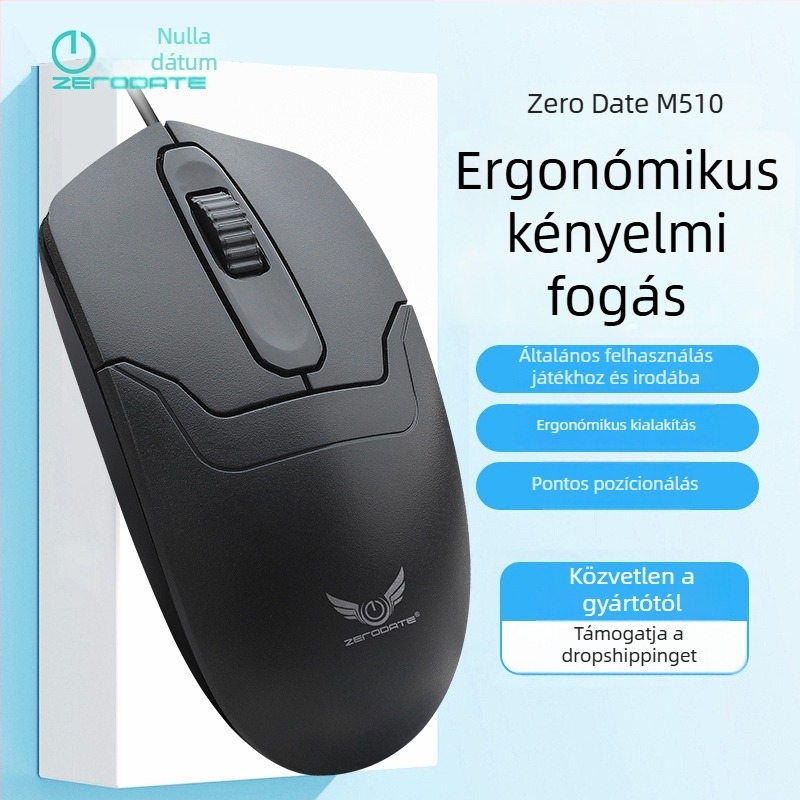 Optikai egér, kábeles, 3 gomb, 1000 DPI, ergonómiai tervezés, USB