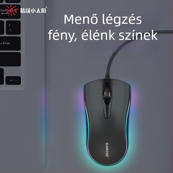 USB optikai egér, vezetékes, 1000 DPI, 3 gomb, ergonómikus, állítható felbontás 5 szintig, négyirányú görgő