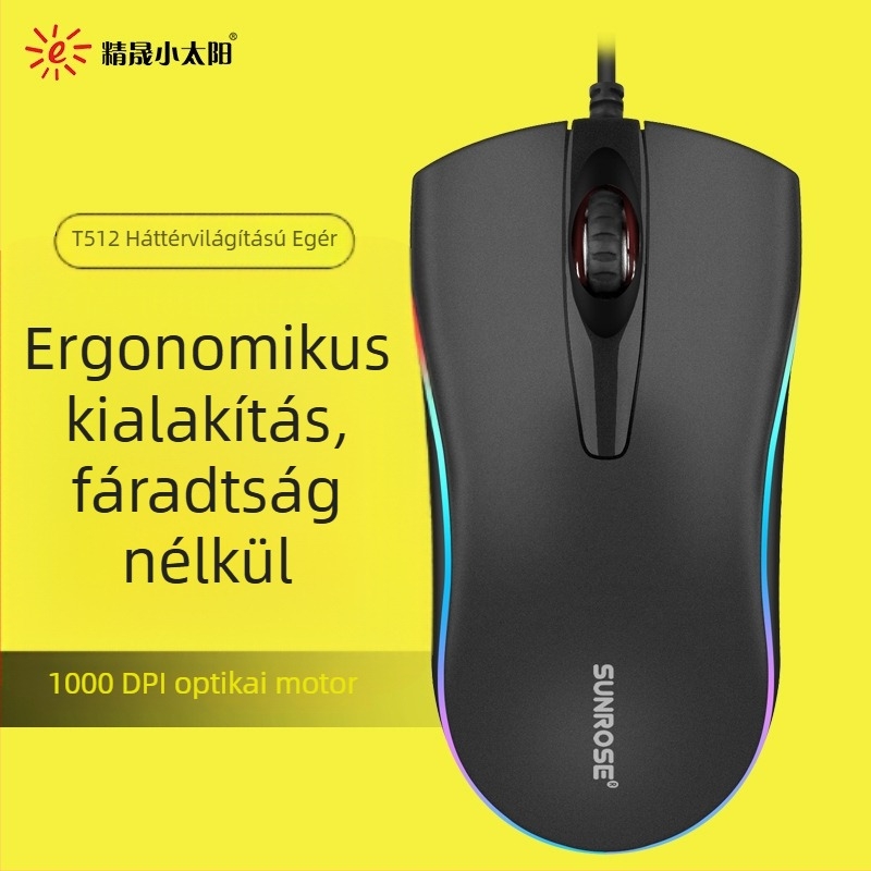USB optikai egér, vezetékes, 1000 DPI, 3 gomb, ergonómikus, állítható felbontás 5 szintig, négyirányú görgő