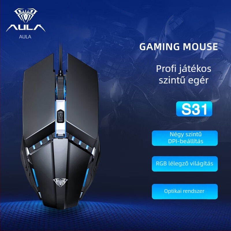 Wolf Spider S31 vezetékes optikai USB egér, 1200 DPI, 4 gomb, 1,2 m kábel