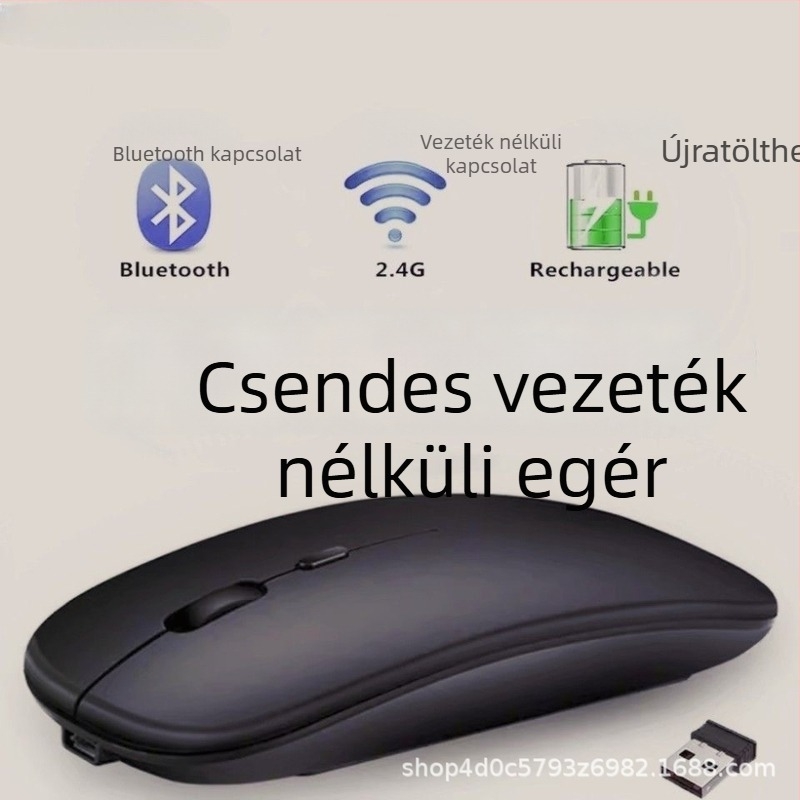 Boboro vezeték nélküli Bluetooth optikai egér, 1000dpi, 2 gomb, ergonikus kialakítás, 2,4 GHz-es vezeték nélküli kapcsolattal, laptop-kompatibilis