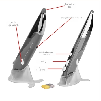 Tollal típusú vezeték nélküli légi egér, funkcióval prezentáció írásához, 1600 DPI, 2.4G USB, ergonómikus laptophoz