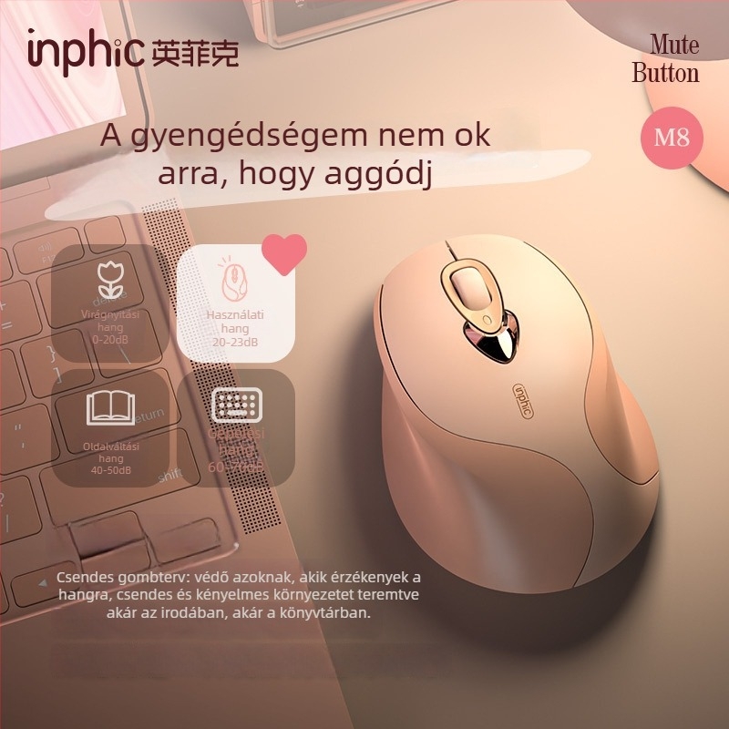 M8P vezeték nélküli egér, 1600dpi, 4 gomb, USB-vevő, ergonómikus laptopokhoz
